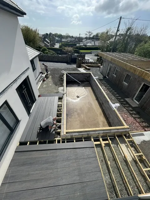 Timber frame going down for new decking beside a house. One of our jobs.